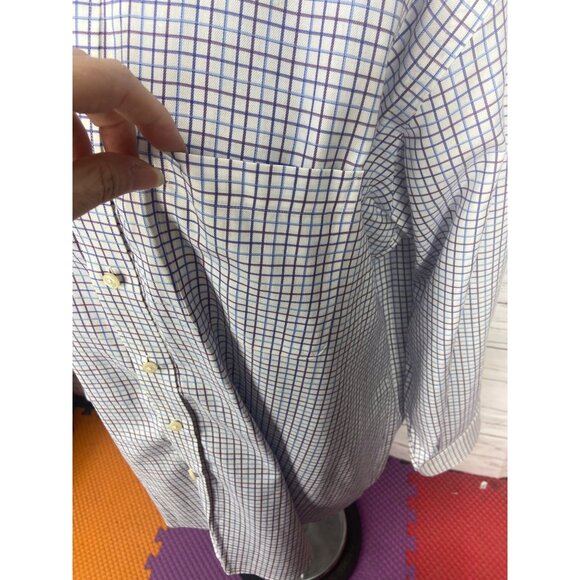 Kirkland Signature Purple Blue Plaid Size 17-33 Men's Button Down Dress SHirt - Picture 6 of 6